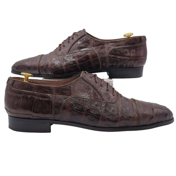Vintage Crocodile Bruno Magli Italy Mens 13M Brown Dress Shoes Luxury Oxfords - Picture 12 of 13
